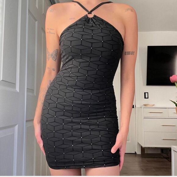 SHEIN Black Halter Mini Dress w/ Sparkle Detail – XS - Picture 1 of 8